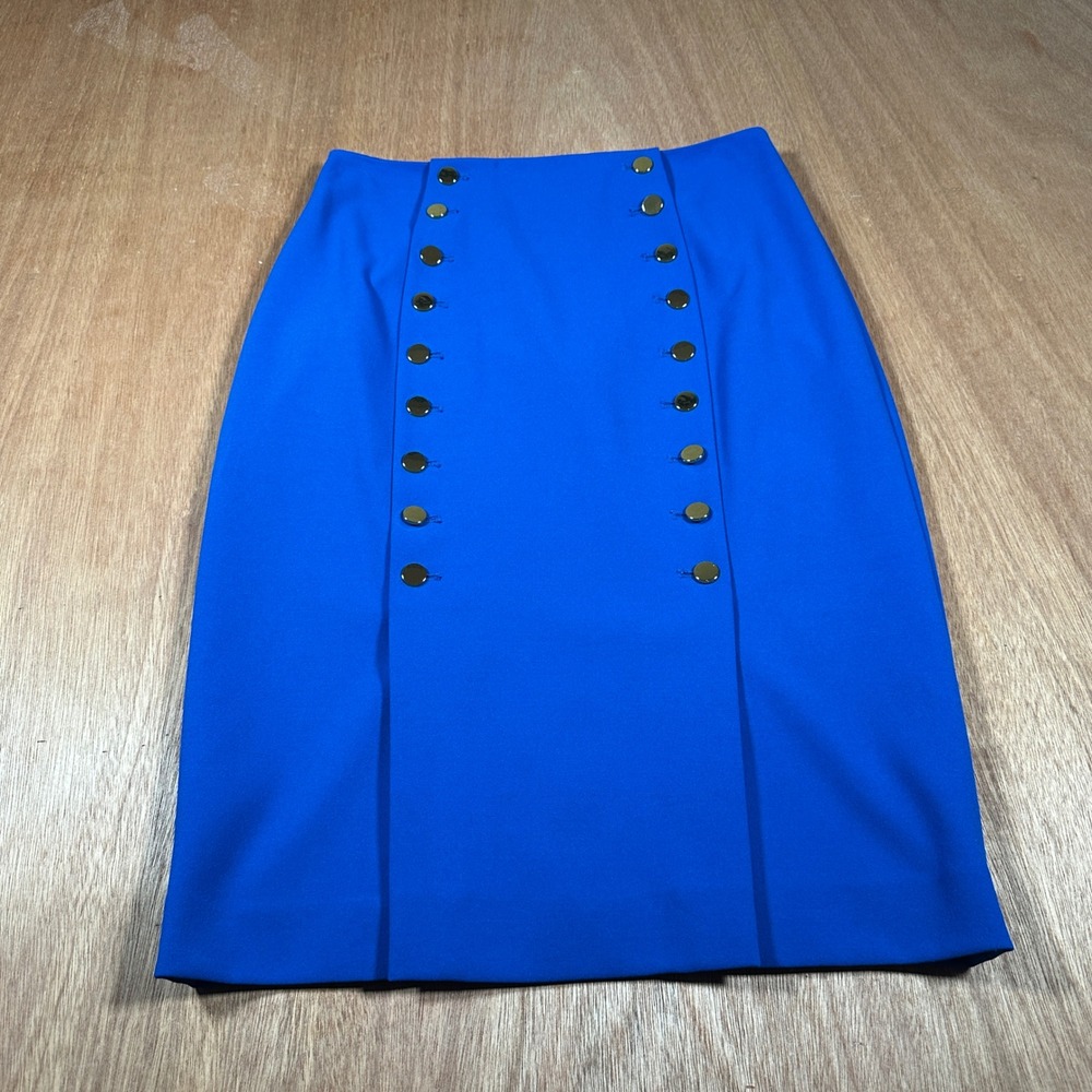 Calvin Klein Pencil Skirt Women 4 Blue Button Front Knee Length Career Office